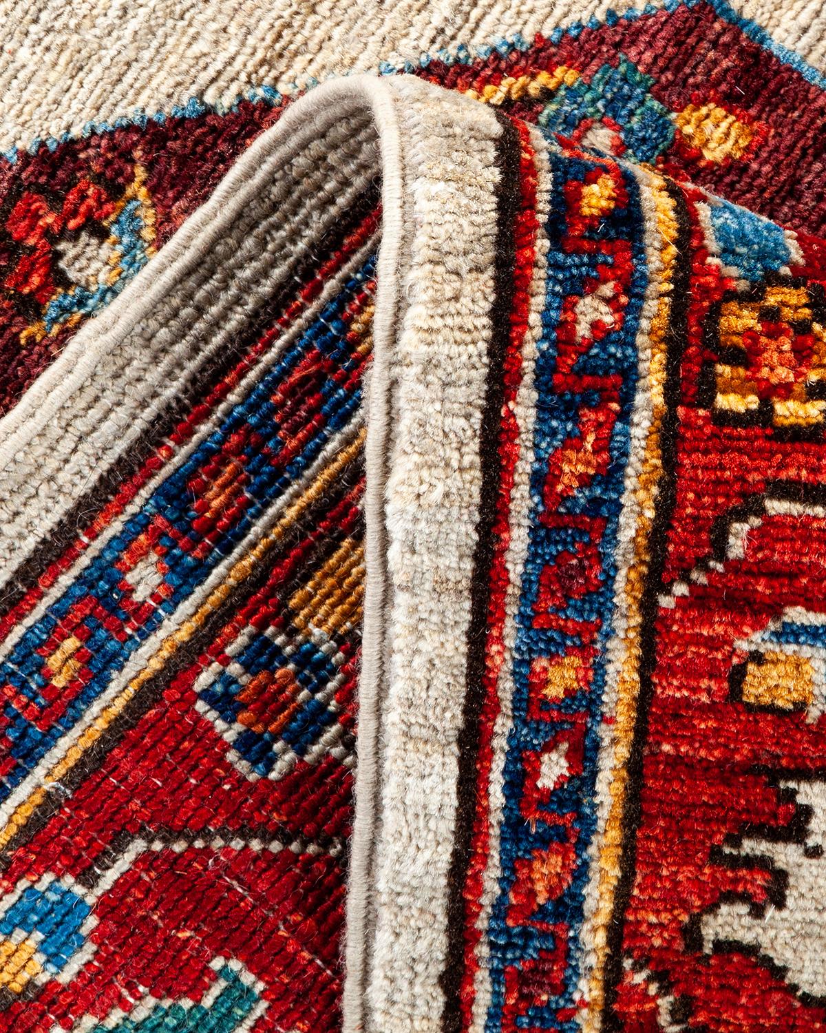 Traditioneller handgeknüpfter Serapi-Läufer aus elfenbeinfarbener Wolle im Angebot 1
