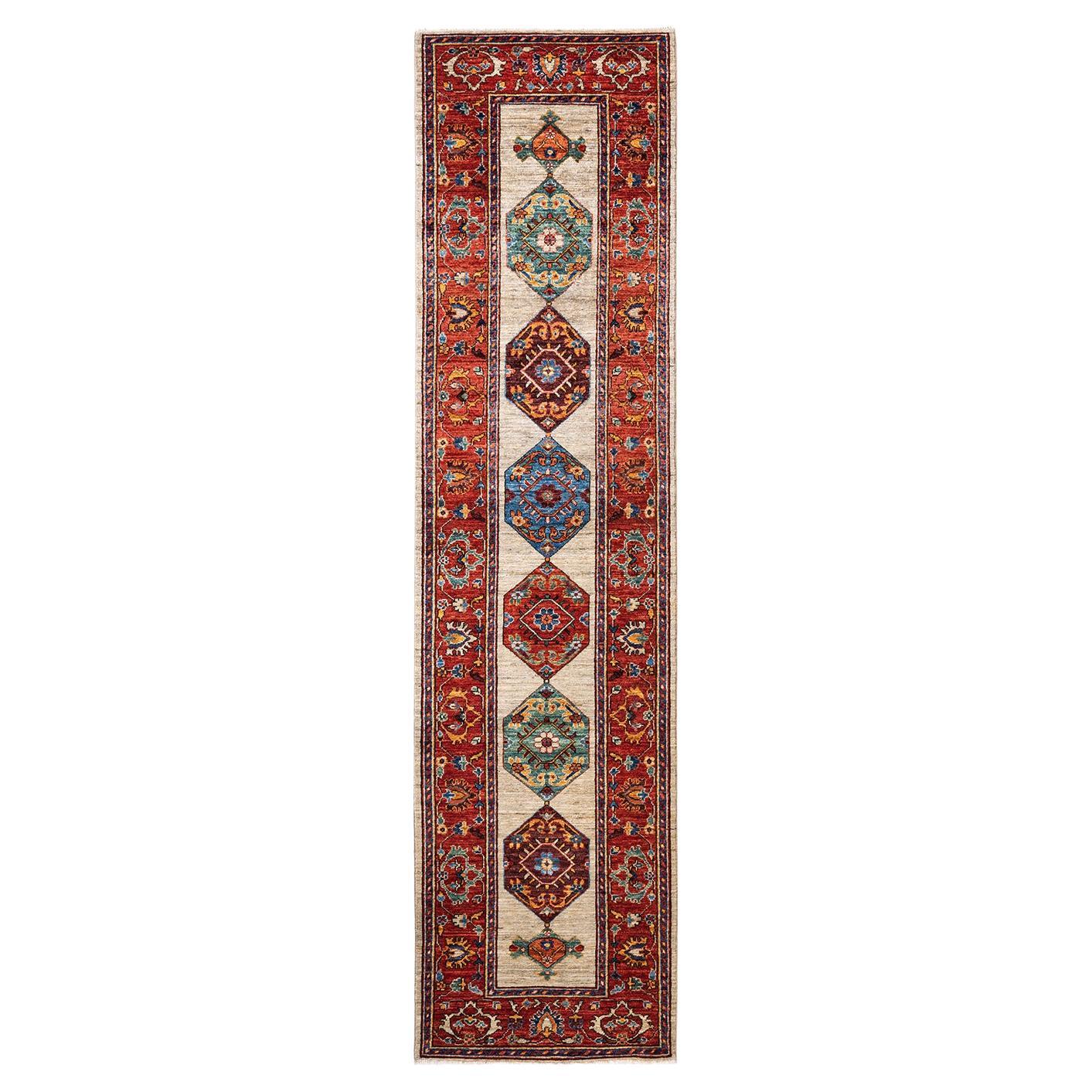 Traditional Serapi Hand Knotted Wool Ivory Runner For Sale