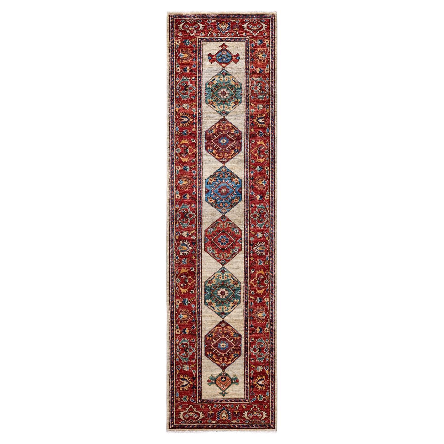 Traditional Serapi Hand Knotted Wool Ivory Runner  For Sale