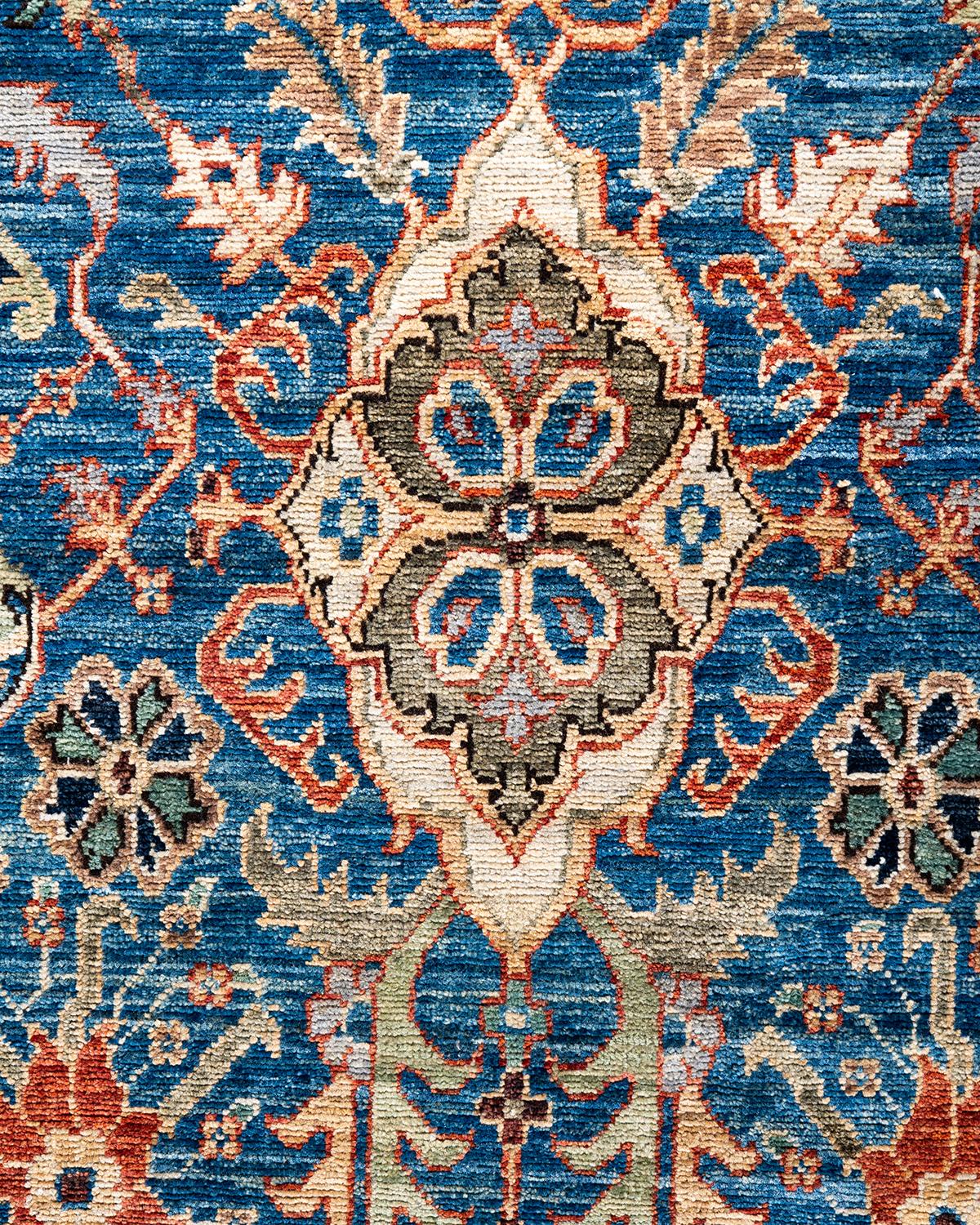 Pakistanais Tapis traditionnel Serapi noué à la main bleu clair de 2' 5