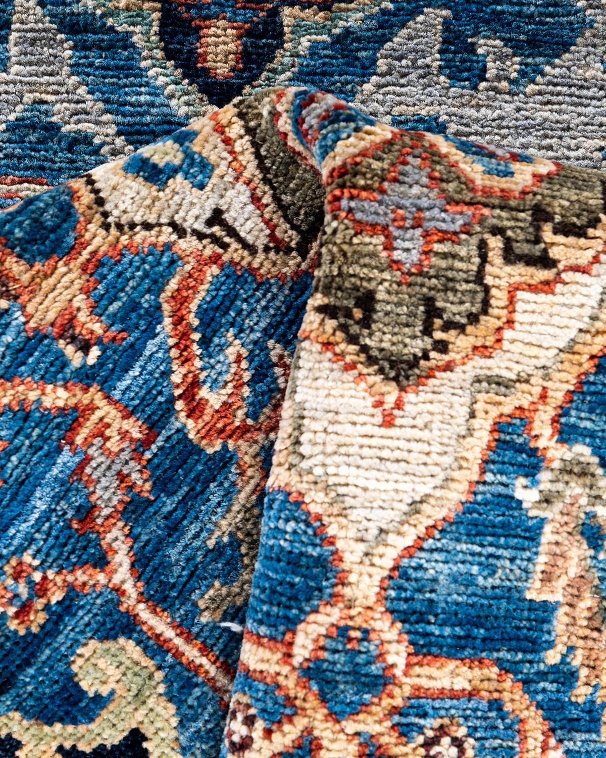 Laine Tapis traditionnel Serapi noué à la main bleu clair de 2' 5