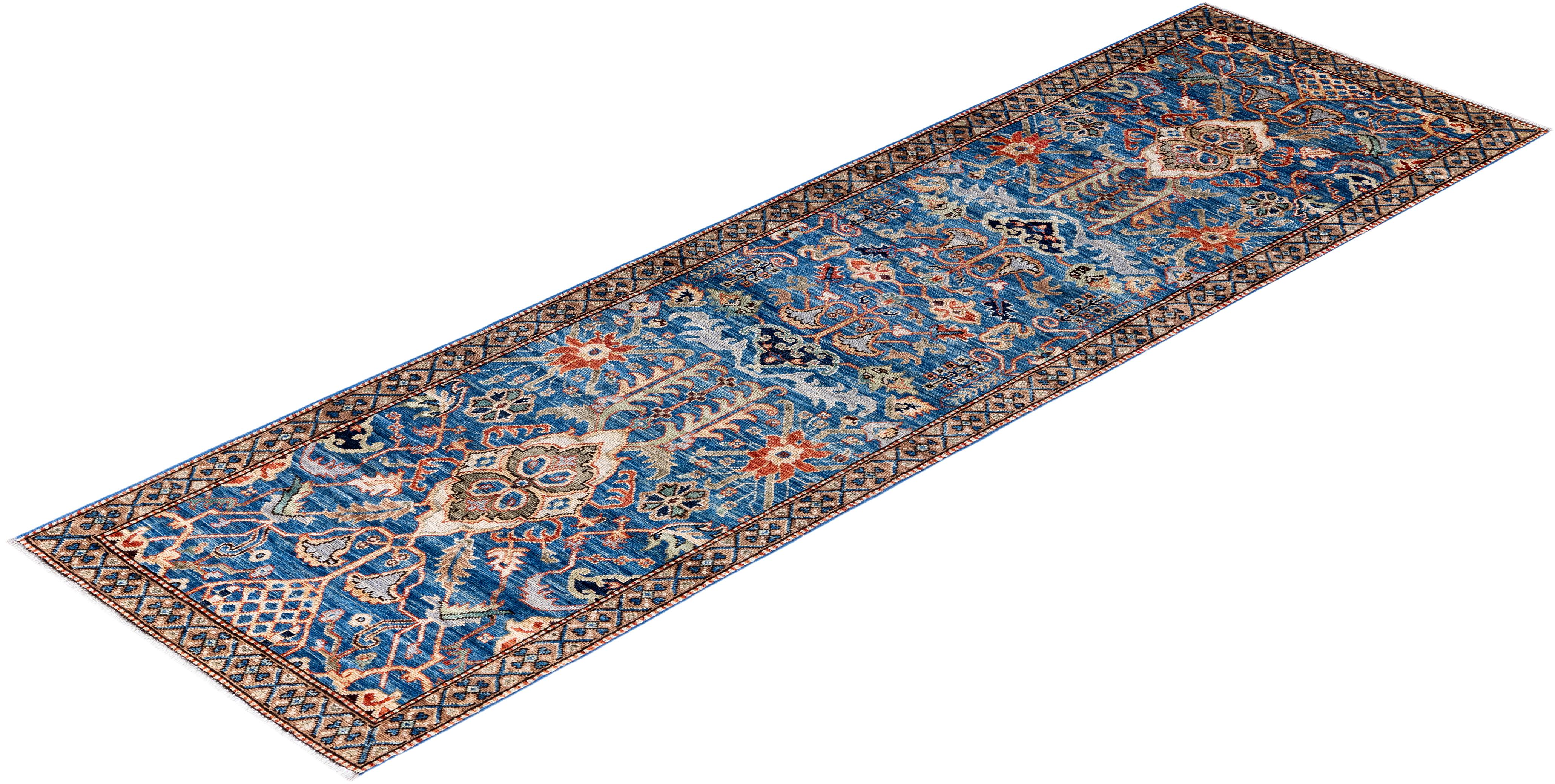 Tapis traditionnel Serapi noué à la main bleu clair de 2' 5