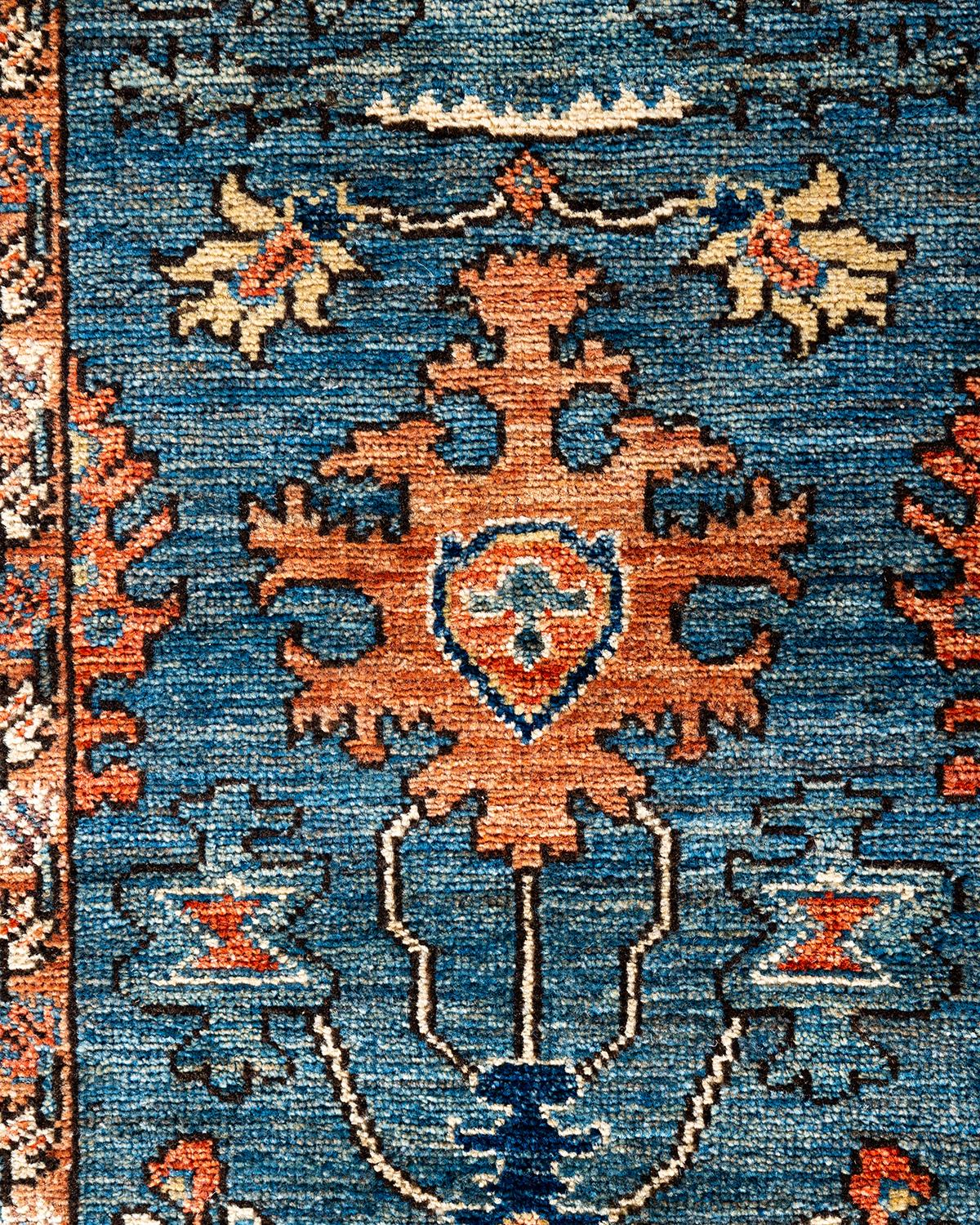 Pakistanais Tapis traditionnel Serapi noué à la main bleu clair de 2' 6