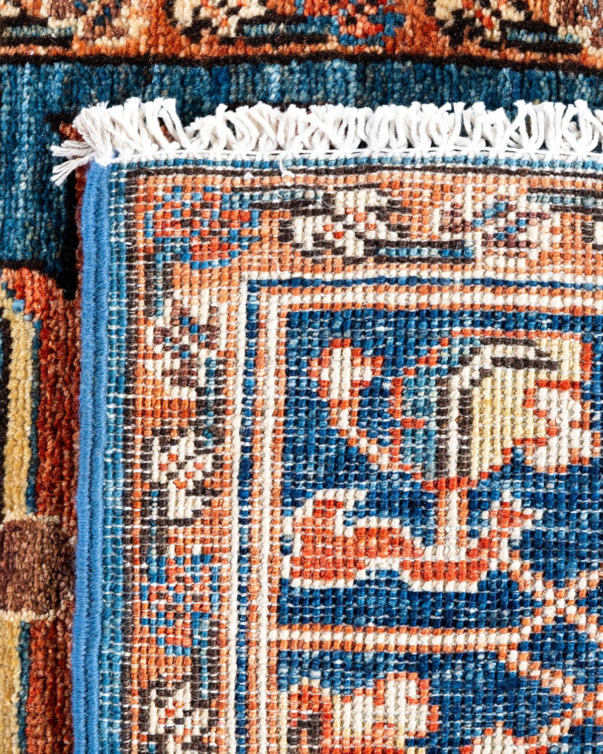 Tapis traditionnel Serapi noué à la main bleu clair de 2' 6