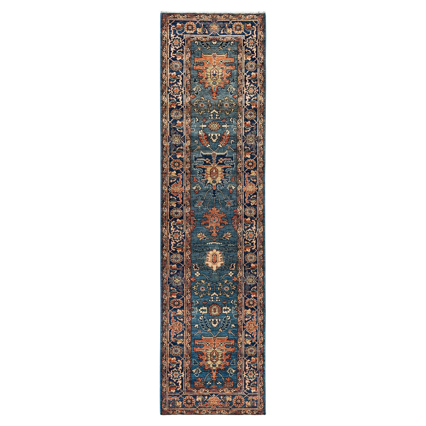 Traditional Serapi Hand Knotted Wool Light Blue Area Rug 2' 6" x 9' 8"