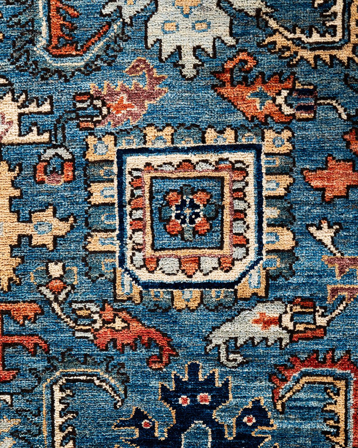 Pakistani Traditional Serapi Hand Knotted Wool Light Blue Area Rug 2' 8