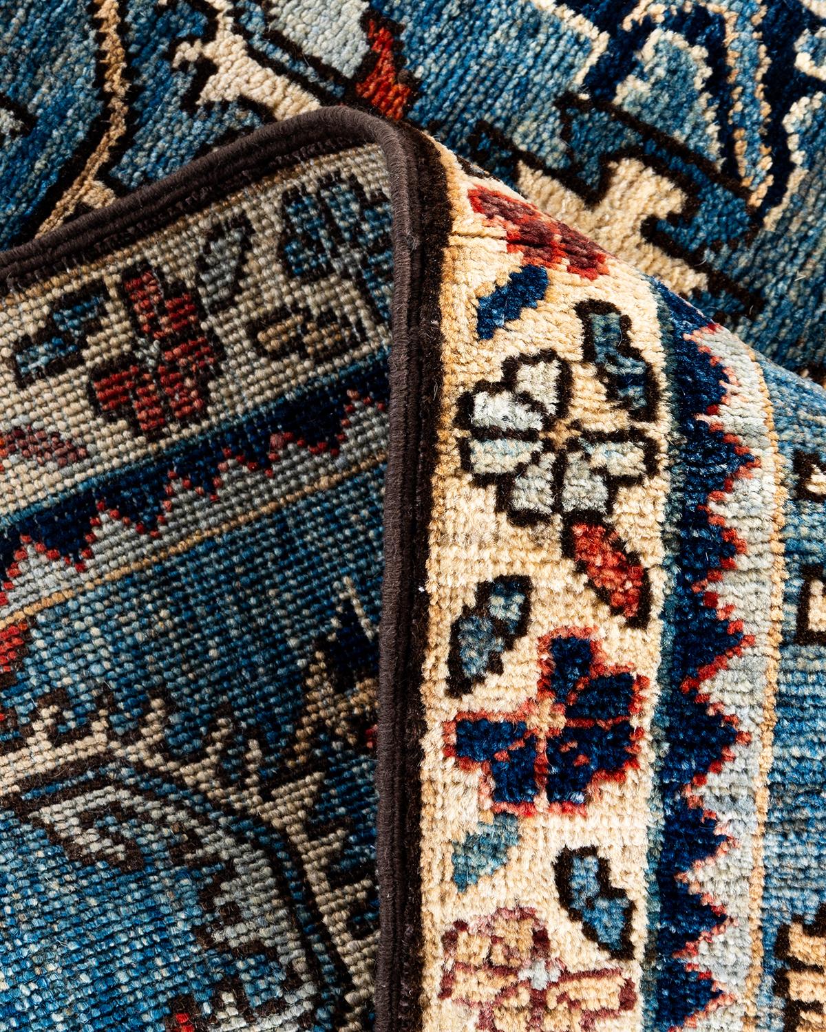 Contemporary Traditional Serapi Hand Knotted Wool Light Blue Area Rug 2' 8