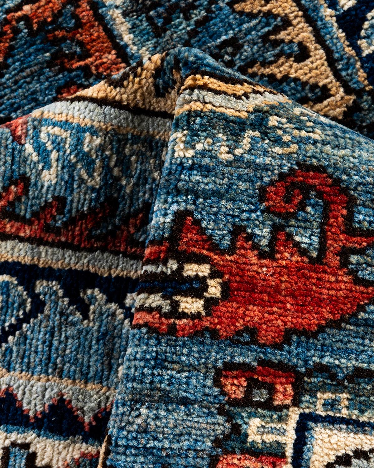 Traditional Serapi Hand Knotted Wool Light Blue Area Rug 2' 8