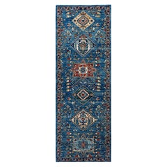 Traditional Serapi Hand Knotted Wool Light Blue Area Rug 2' 9" x 7' 11"
