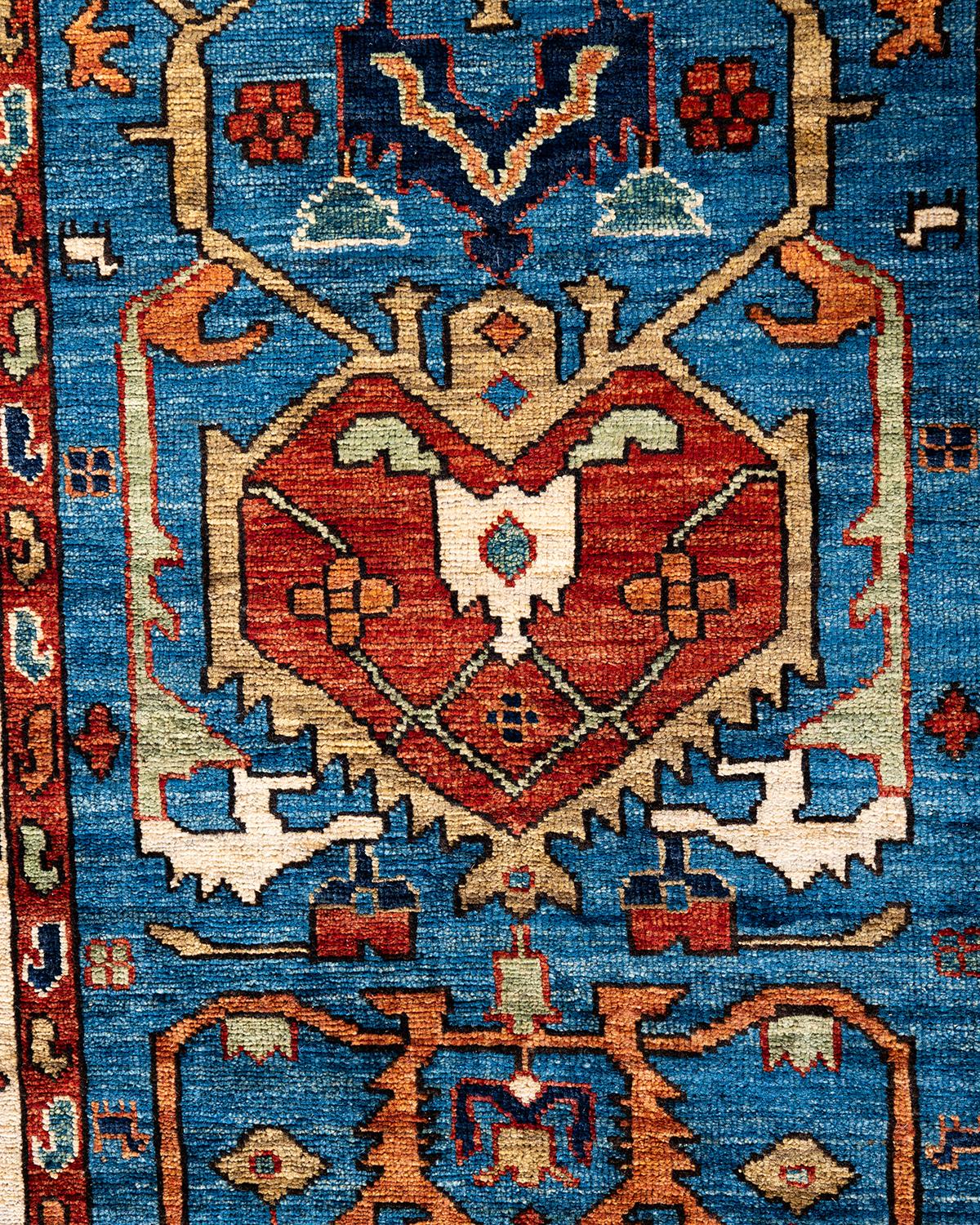 Pakistanais Tapis traditionnel Serapi noué à la main bleu clair de 2' 9