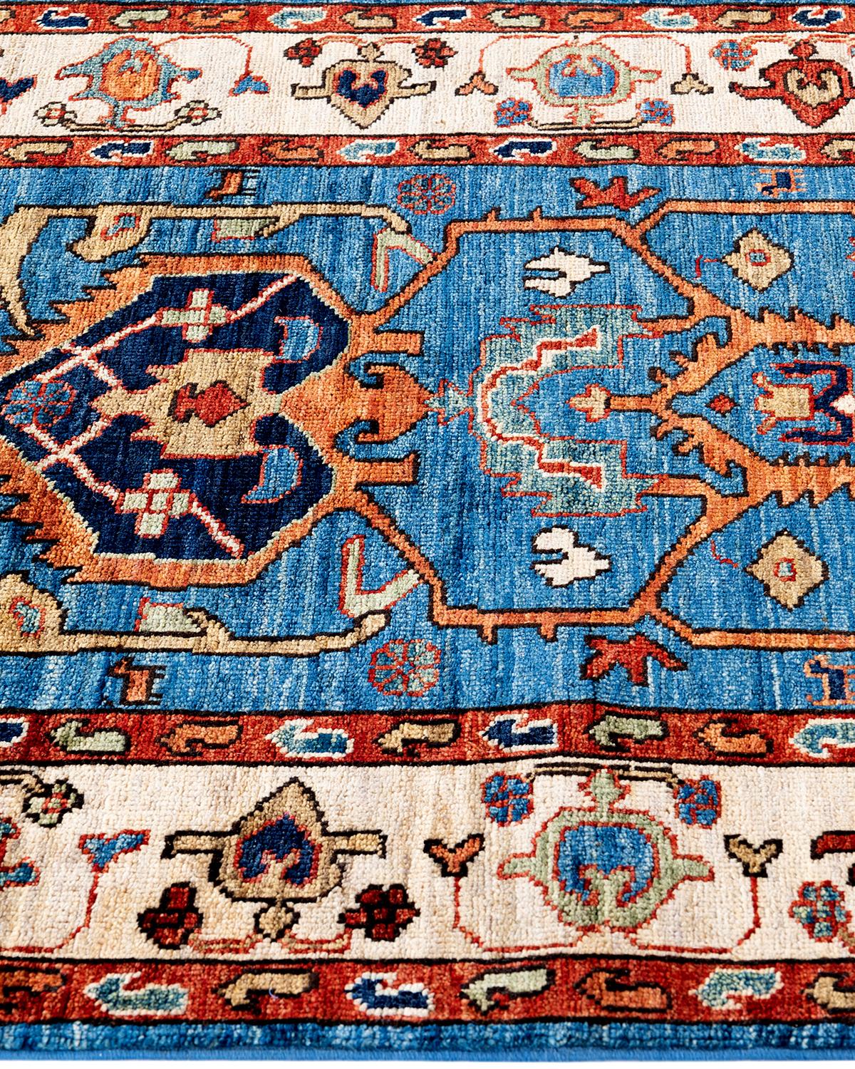 Noué à la main Tapis traditionnel Serapi noué à la main bleu clair de 2' 9
