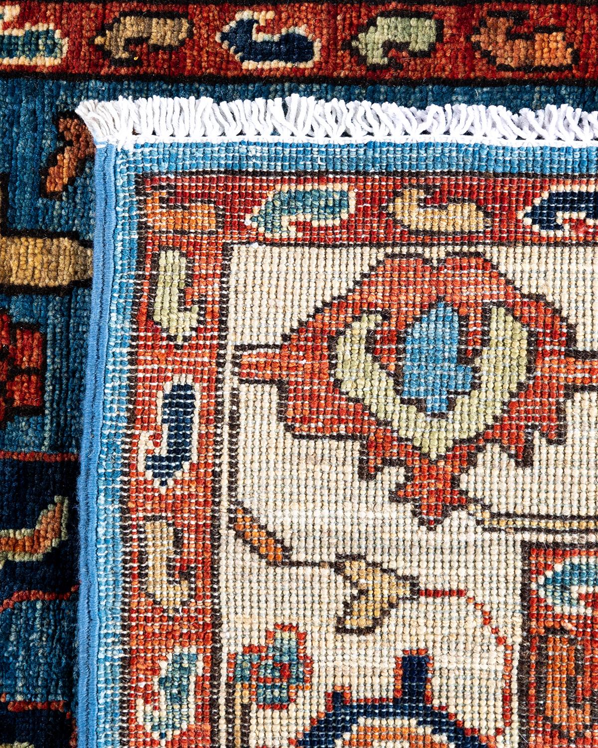 Tapis traditionnel Serapi noué à la main bleu clair de 2' 9