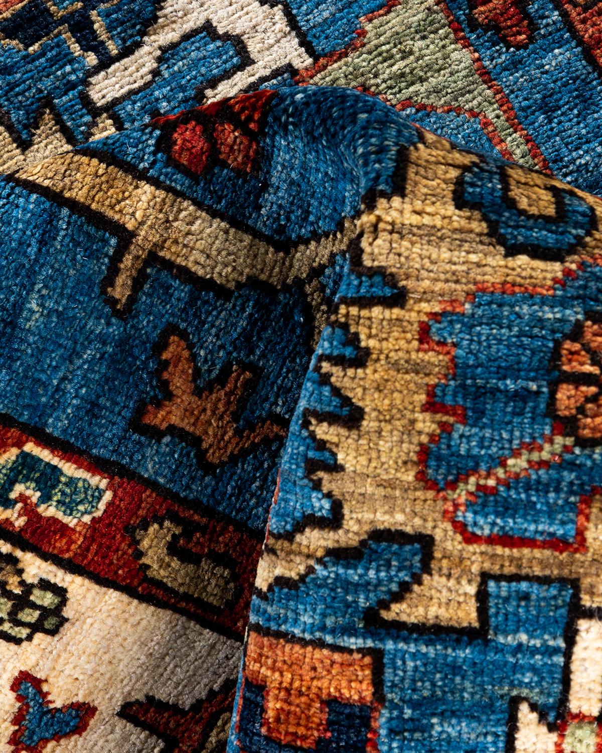 Laine Tapis traditionnel Serapi noué à la main bleu clair de 2' 9
