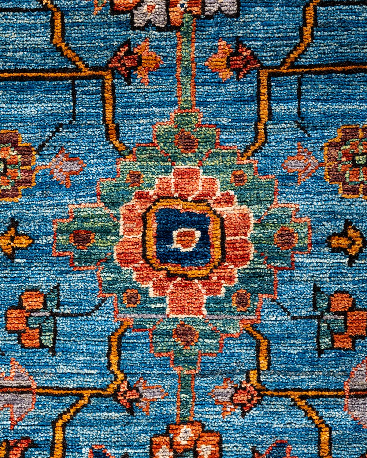 Pakistanais Tapis traditionnel Serapi noué à la main bleu clair de 5' 11
