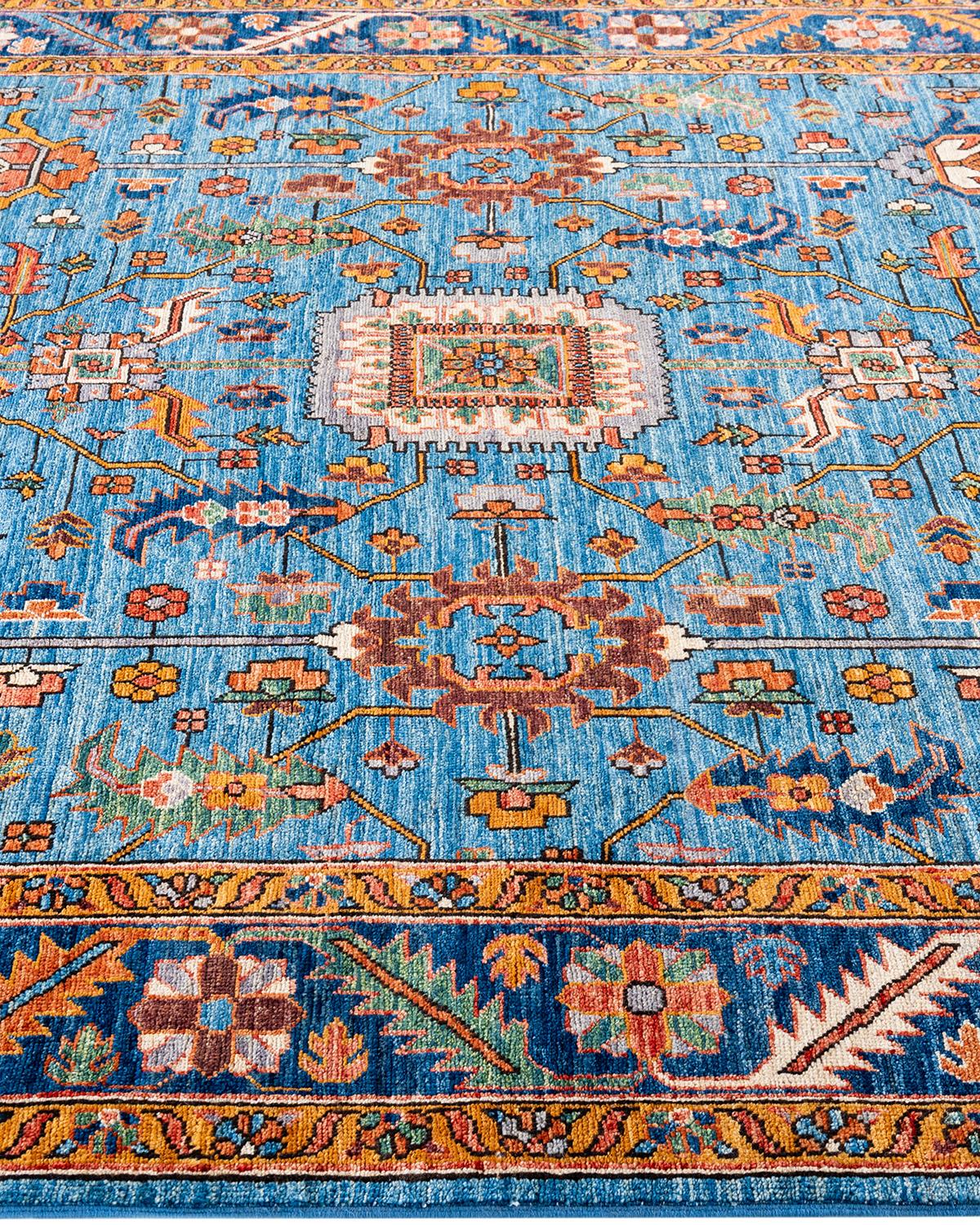 Noué à la main Tapis traditionnel Serapi noué à la main bleu clair de 5' 11