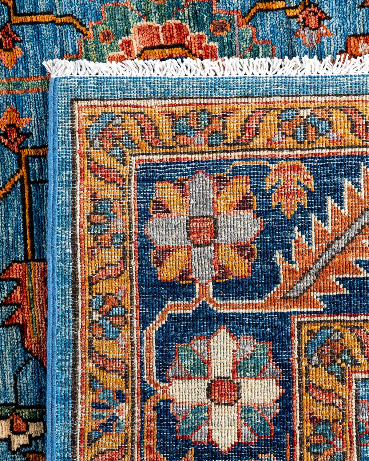 Tapis traditionnel Serapi noué à la main bleu clair de 5' 11