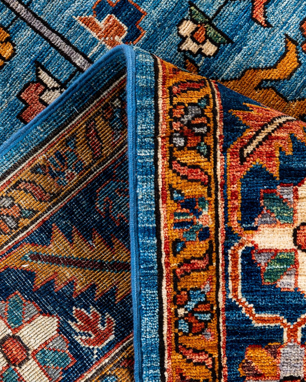 XXIe siècle et contemporain Tapis traditionnel Serapi noué à la main bleu clair de 5' 11