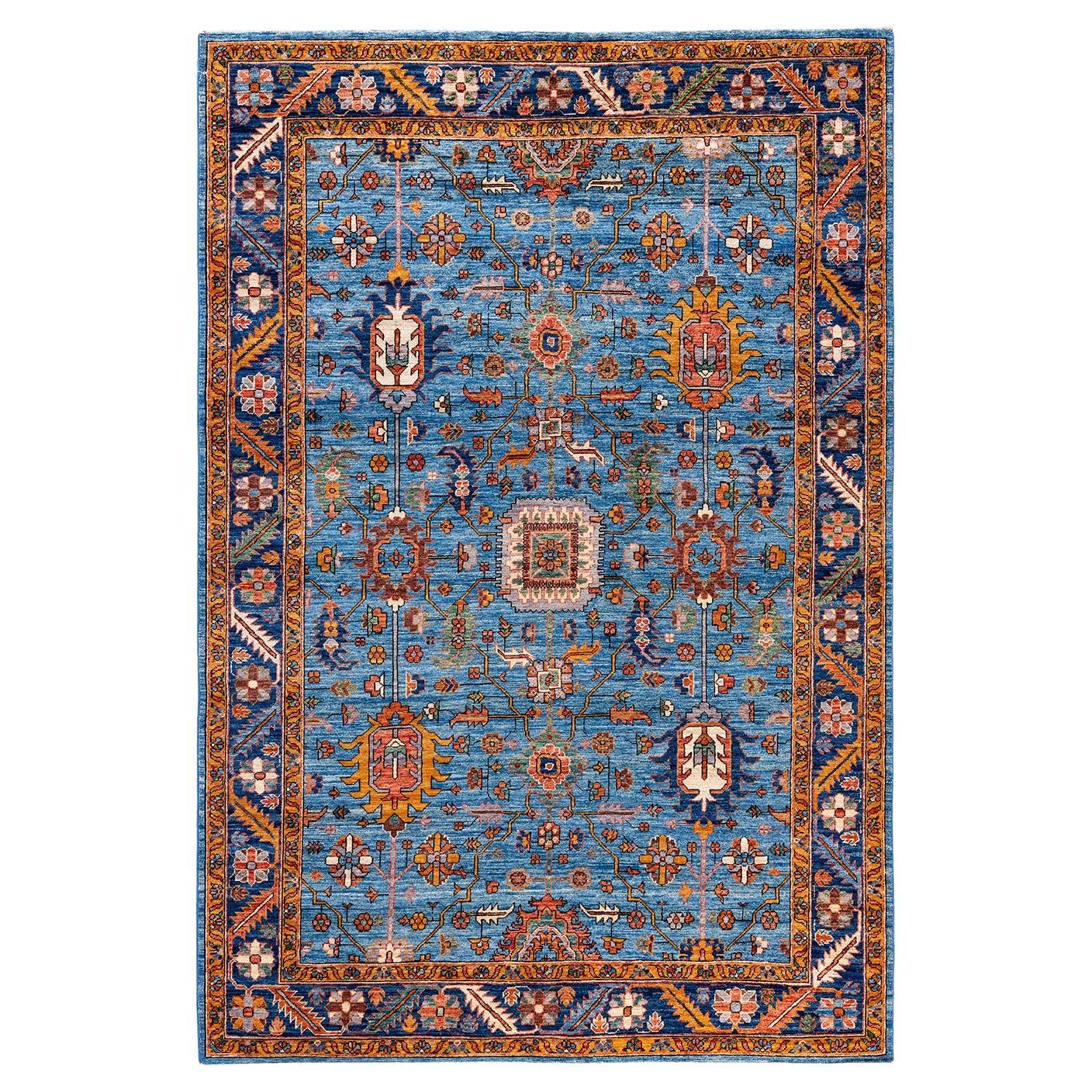 Traditional Serapi Hand Knotted Wool Light Blue Area Rug 5' 11" x 8' 10"