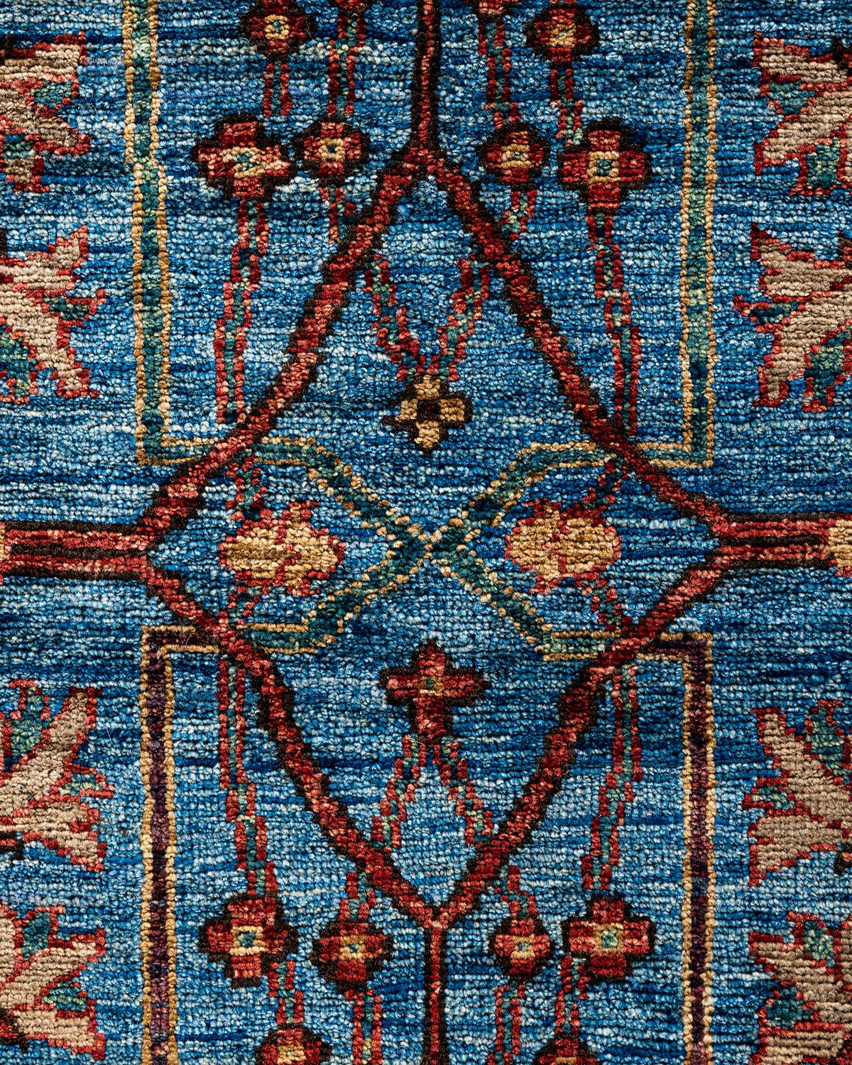 Pakistani Traditional Serapi Hand Knotted Wool Light Blue Area Rug 6' 0