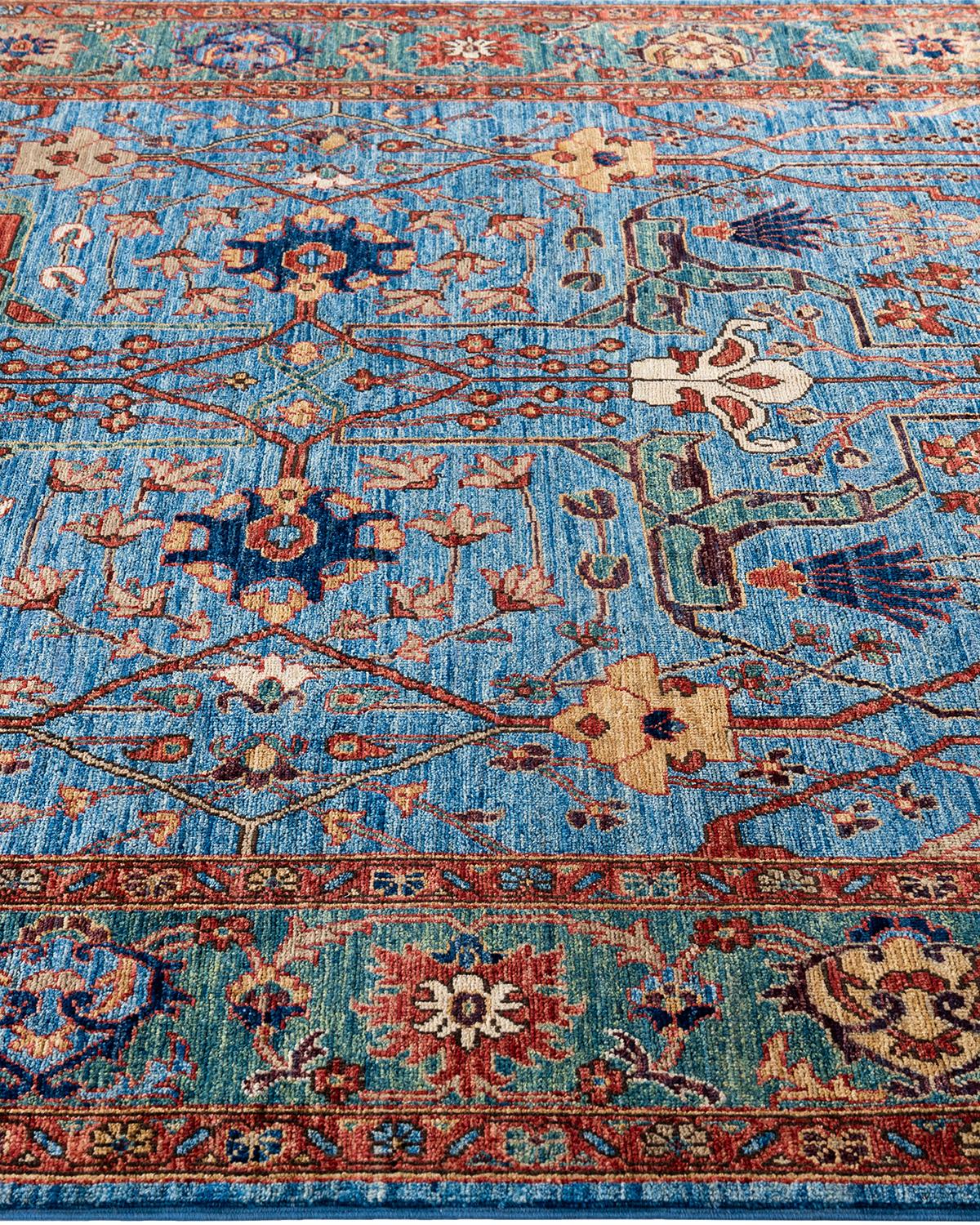 Noué à la main Tapis traditionnel Serapi noué à la main bleu clair de 6' 0