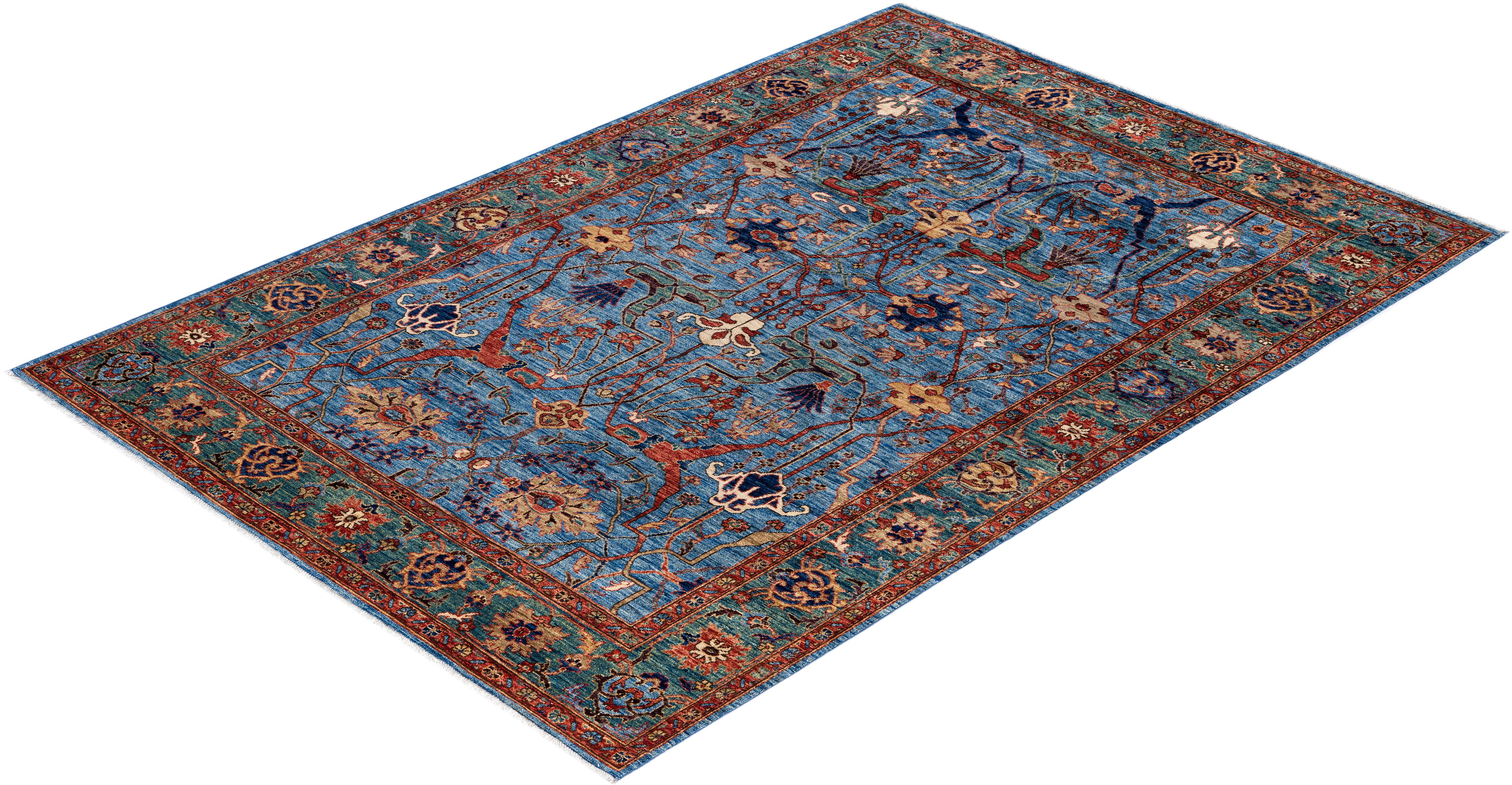 Traditional Serapi Hand Knotted Wool Light Blue Area Rug 6' 0
