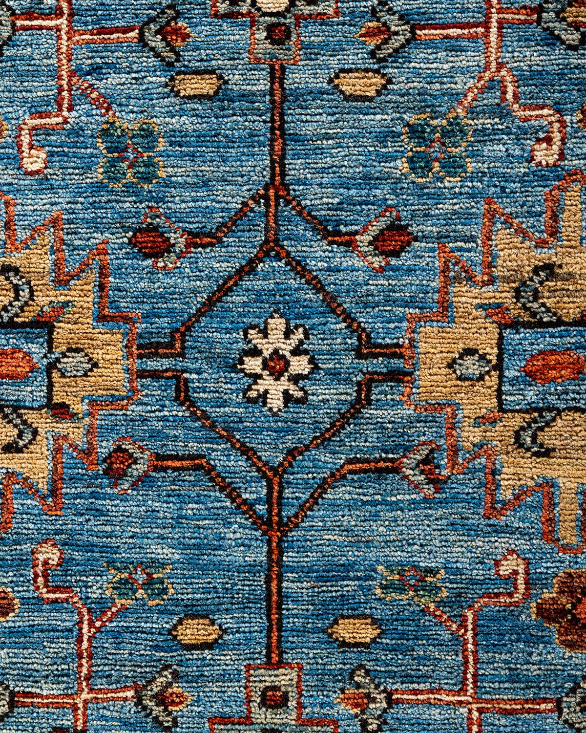 Pakistanais Tapis traditionnel Serapi noué à la main bleu clair de 6' 1
