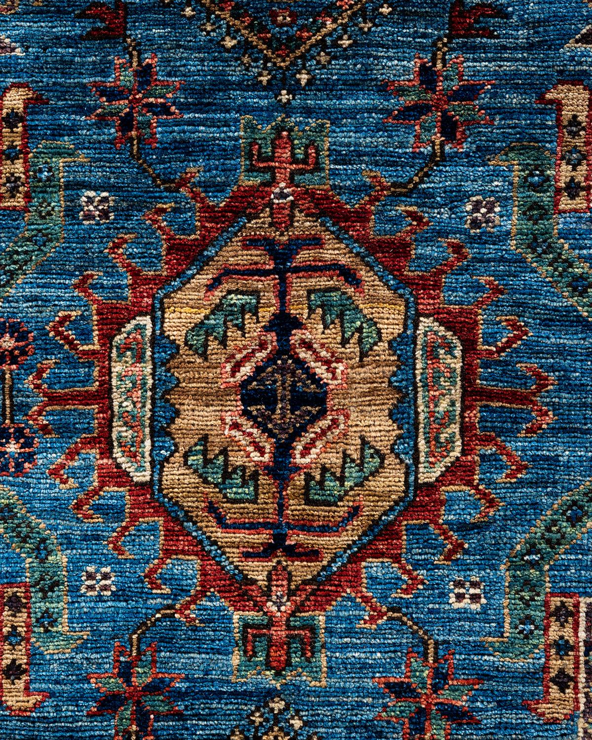 Pakistanais Tapis traditionnel Serapi noué à la main bleu clair de 6' 1