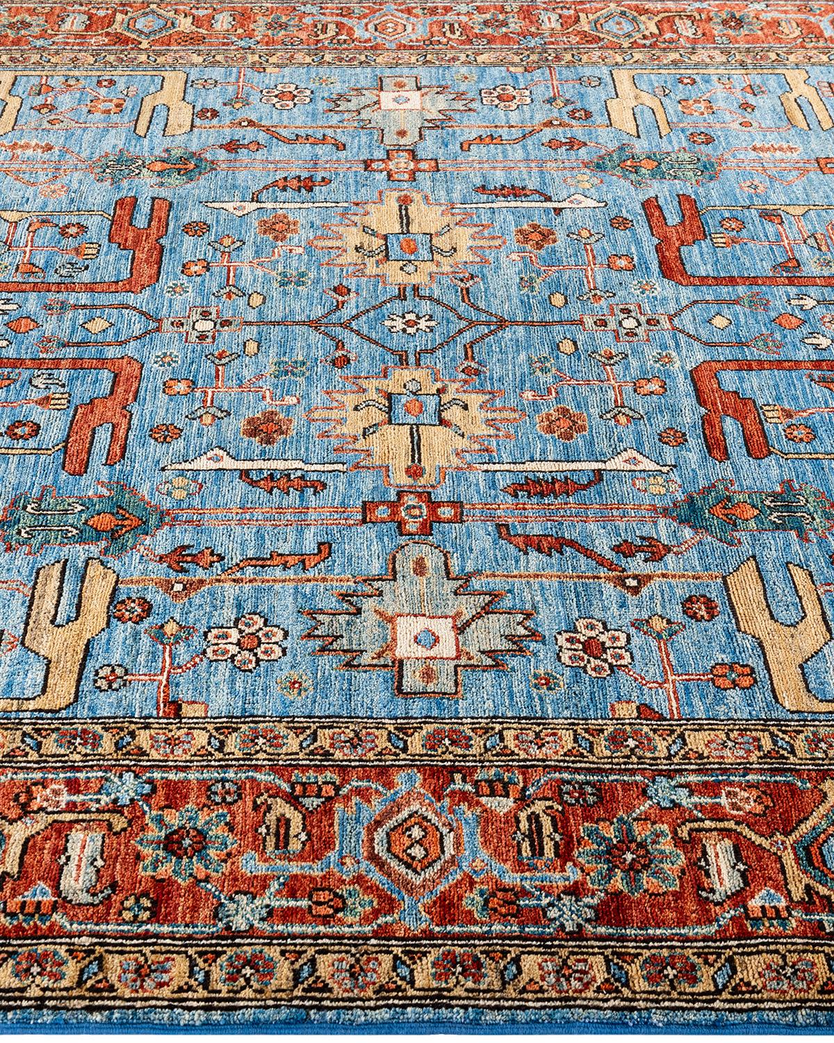Noué à la main Tapis traditionnel Serapi noué à la main bleu clair de 6' 1