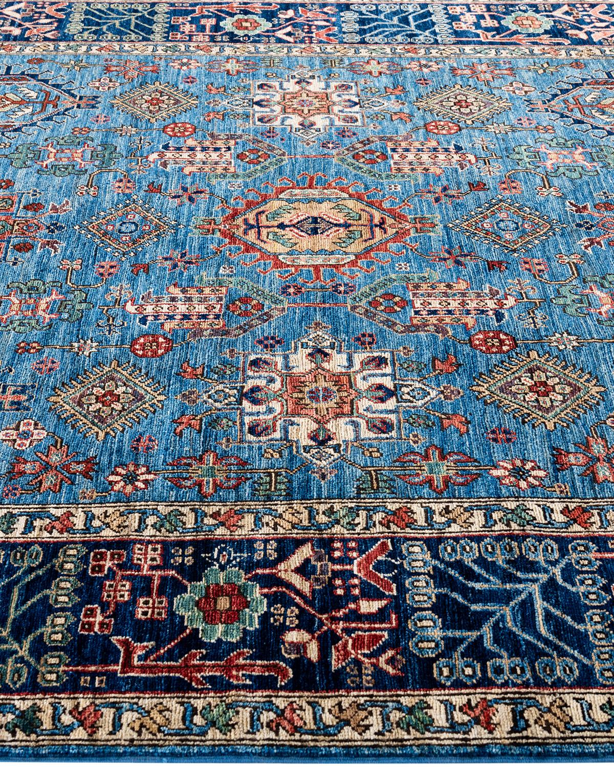 Noué à la main Tapis traditionnel Serapi noué à la main bleu clair de 6' 1