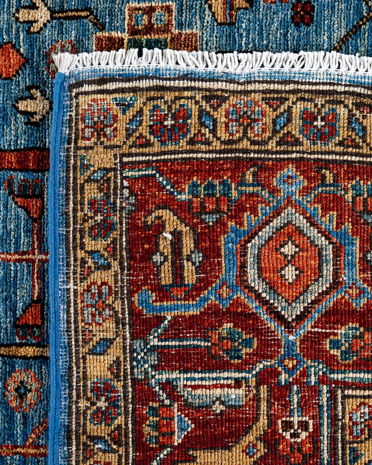 Tapis traditionnel Serapi noué à la main bleu clair de 6' 1