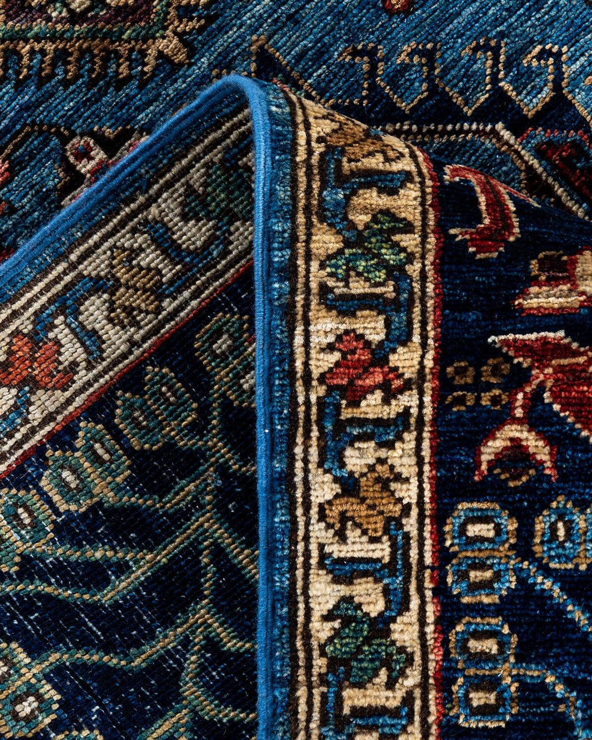 XXIe siècle et contemporain Tapis traditionnel Serapi noué à la main bleu clair de 6' 1