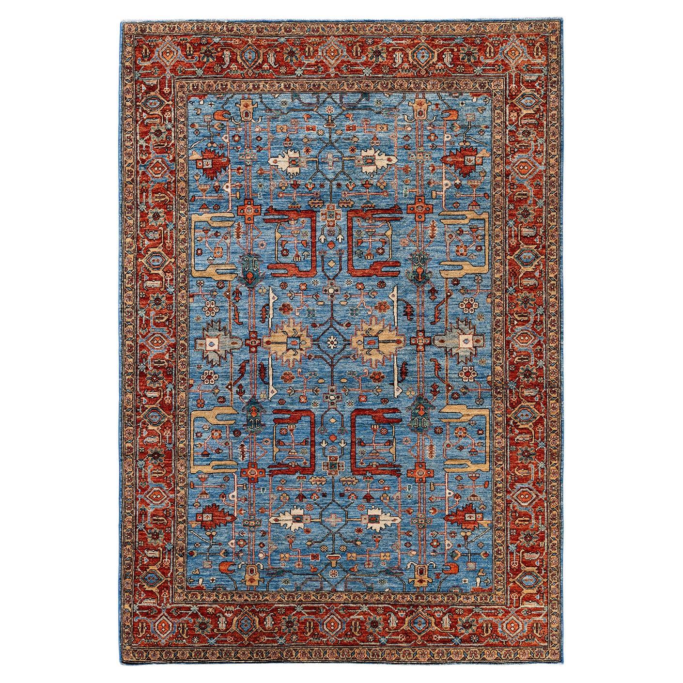 Traditional Serapi Hand Knotted Wool Light Blue Area Rug 6' 1" x 8' 9"