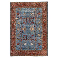 Traditional Serapi Hand Knotted Wool Light Blue Area Rug 6' 1" x 8' 9"