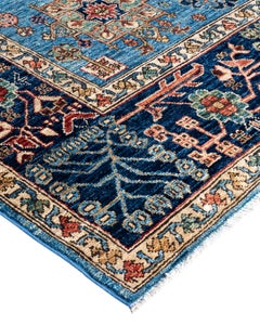 Traditional Serapi Hand Knotted Wool Light Blue Area Rug 6' 1" x 9' 4"