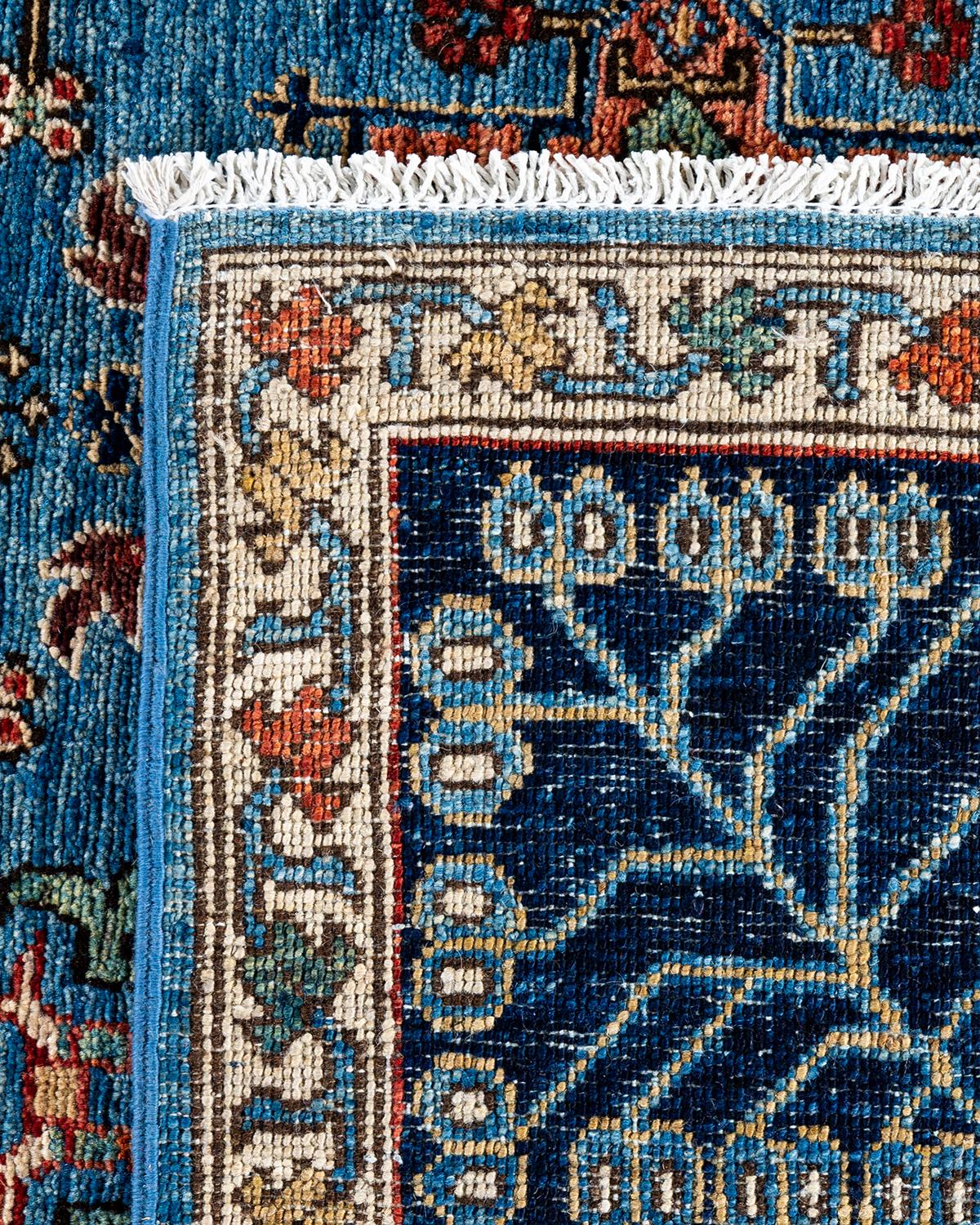 Tapis traditionnel Serapi noué à la main bleu clair de 6' 1