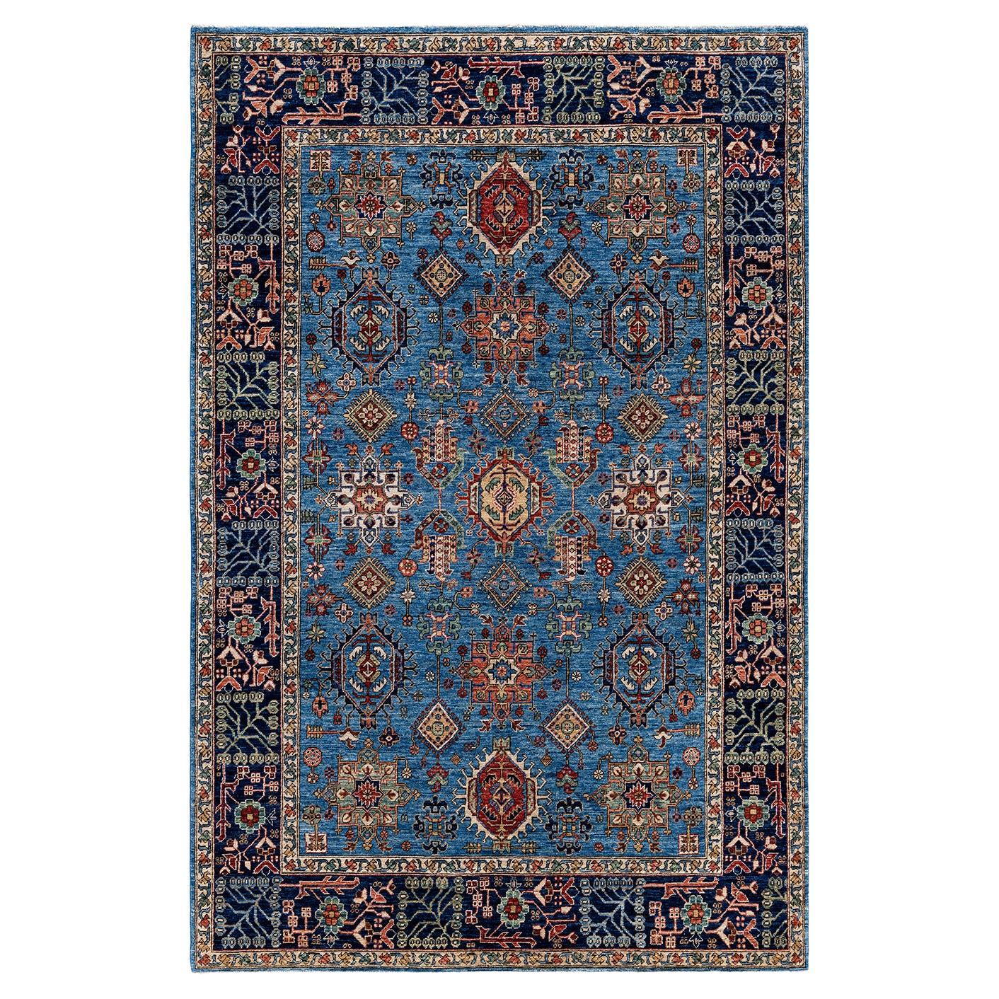 Traditional Serapi Hand Knotted Wool Light Blue Area Rug 6' 1" x 9' 4"