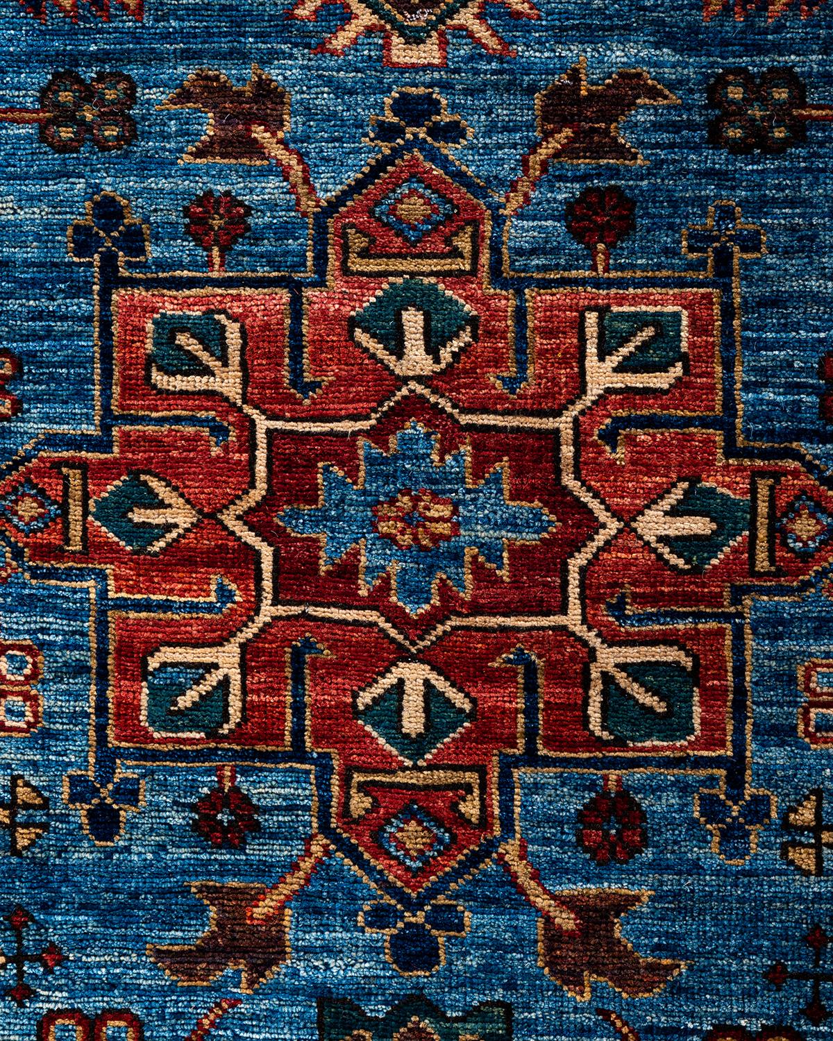 Pakistani Traditional Serapi Hand Knotted Wool Light Blue Area Rug 6' 7
