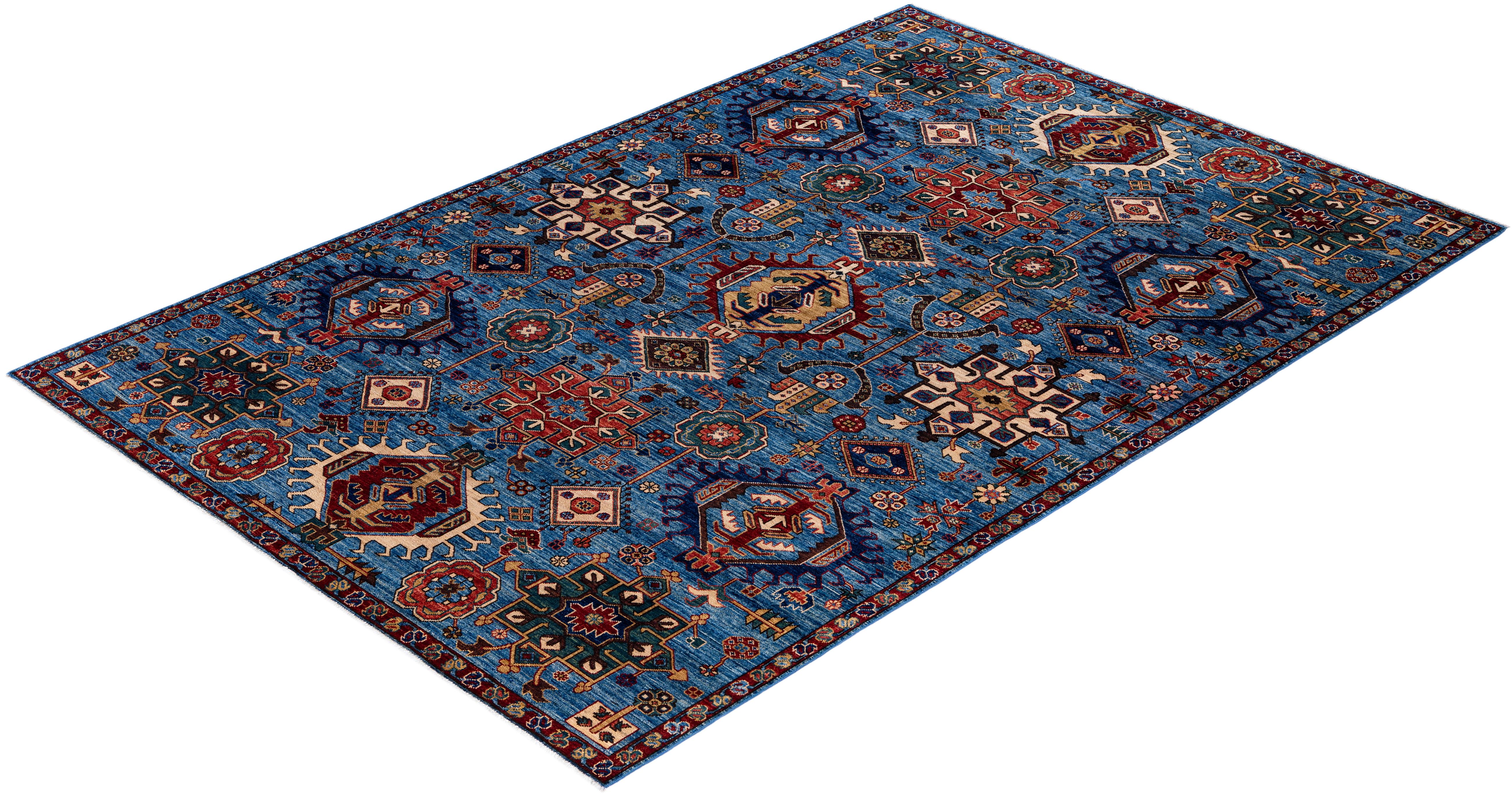 Traditional Serapi Hand Knotted Wool Light Blue Area Rug 6' 7