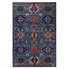 Traditioneller handgeknüpfter, hellblauer Serapi-Teppich aus Wolle 6' 7" x 9' 9"