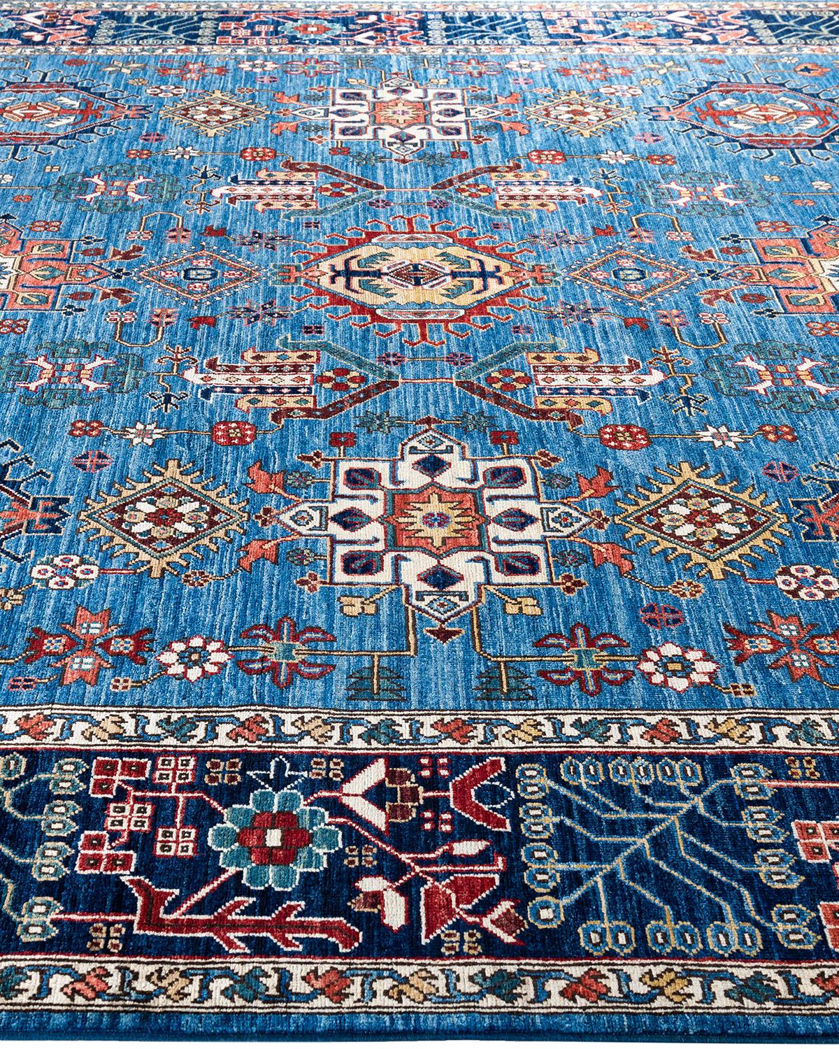 Noué à la main Tapis traditionnel Serapi en laine nouée à la main bleu clair 8' 0