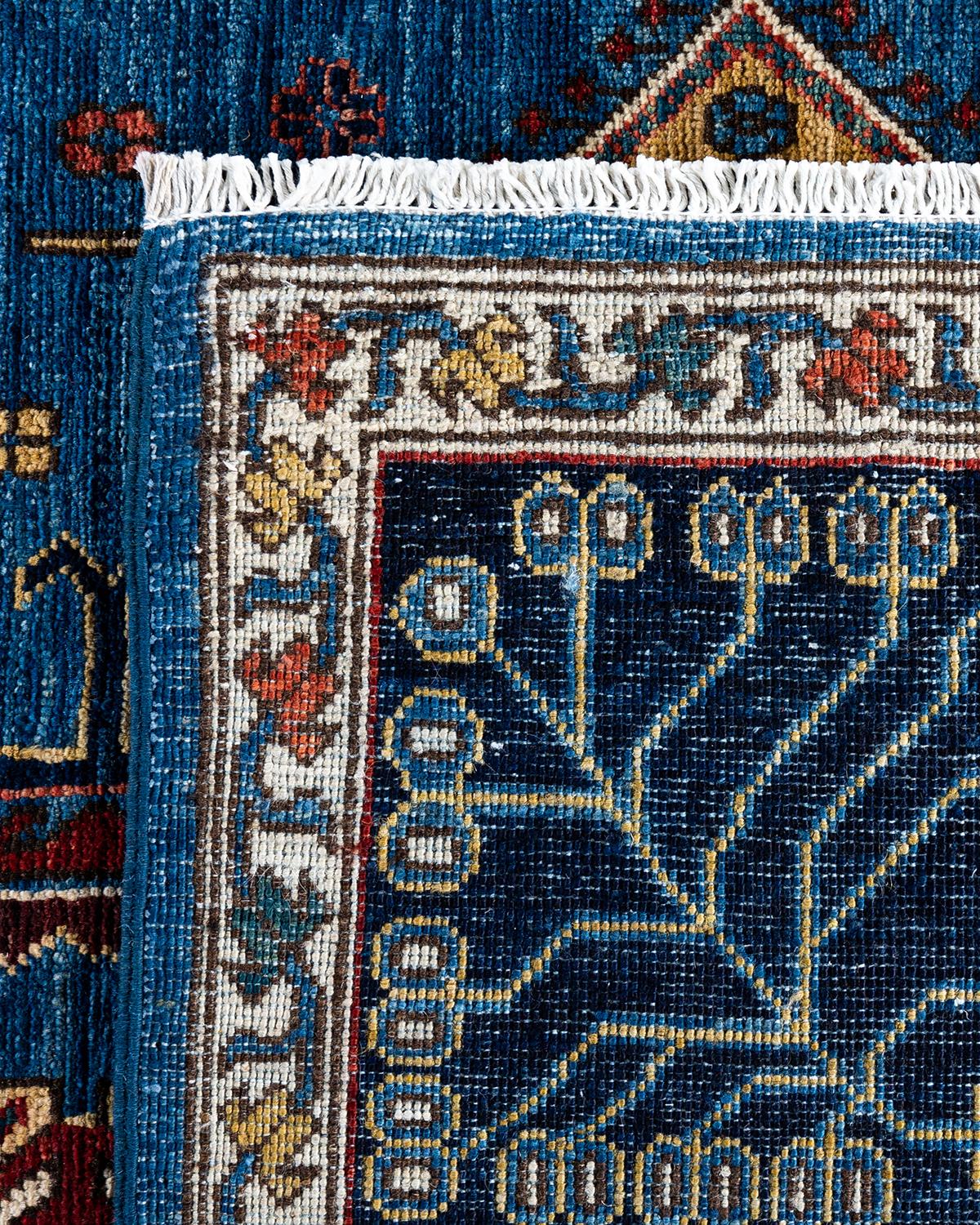 Tapis traditionnel Serapi en laine nouée à la main bleu clair 8' 0
