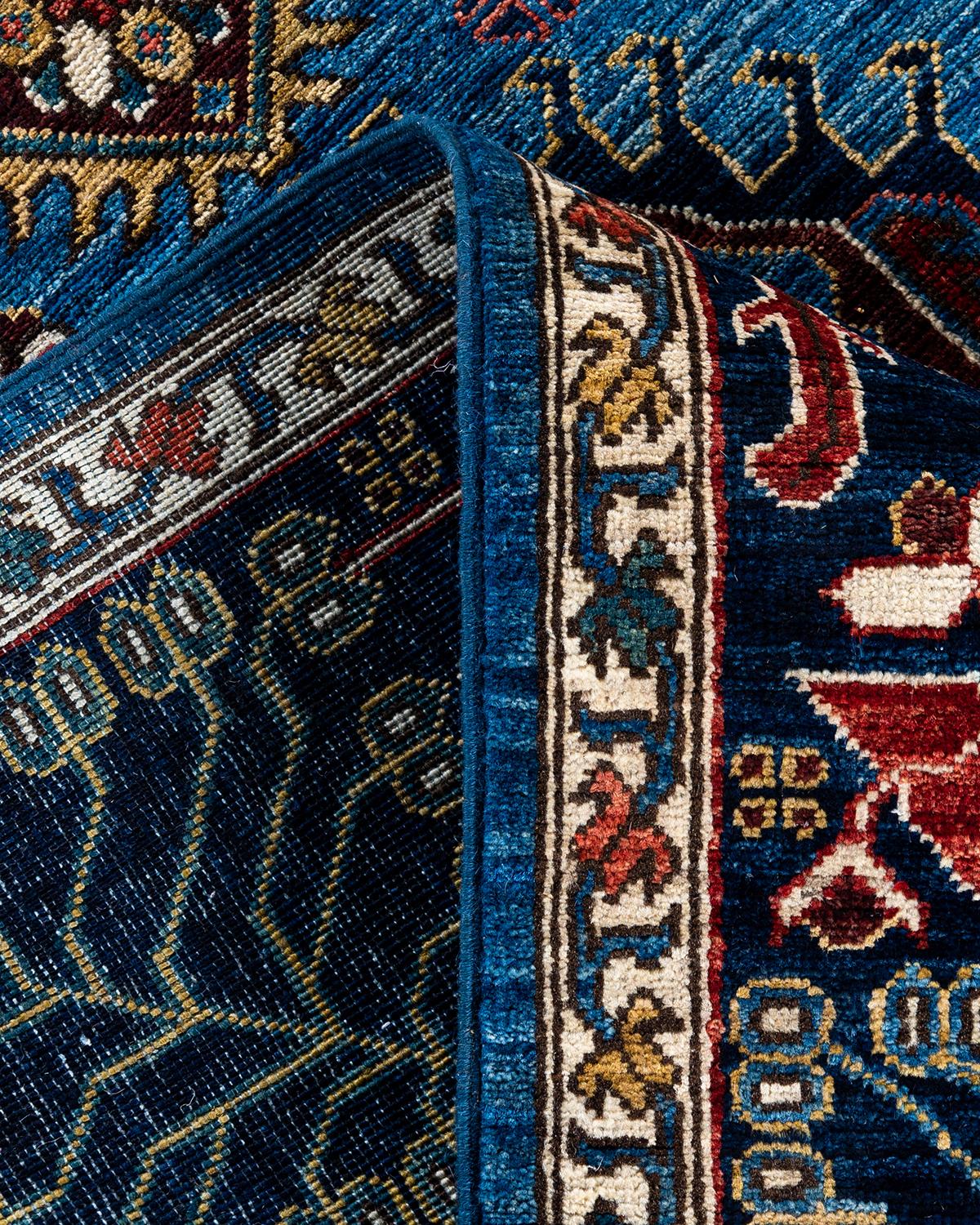 XXIe siècle et contemporain Tapis traditionnel Serapi en laine nouée à la main bleu clair 8' 0