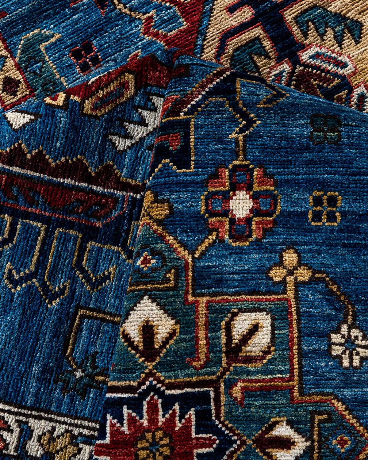 Laine Tapis traditionnel Serapi en laine nouée à la main bleu clair 8' 0