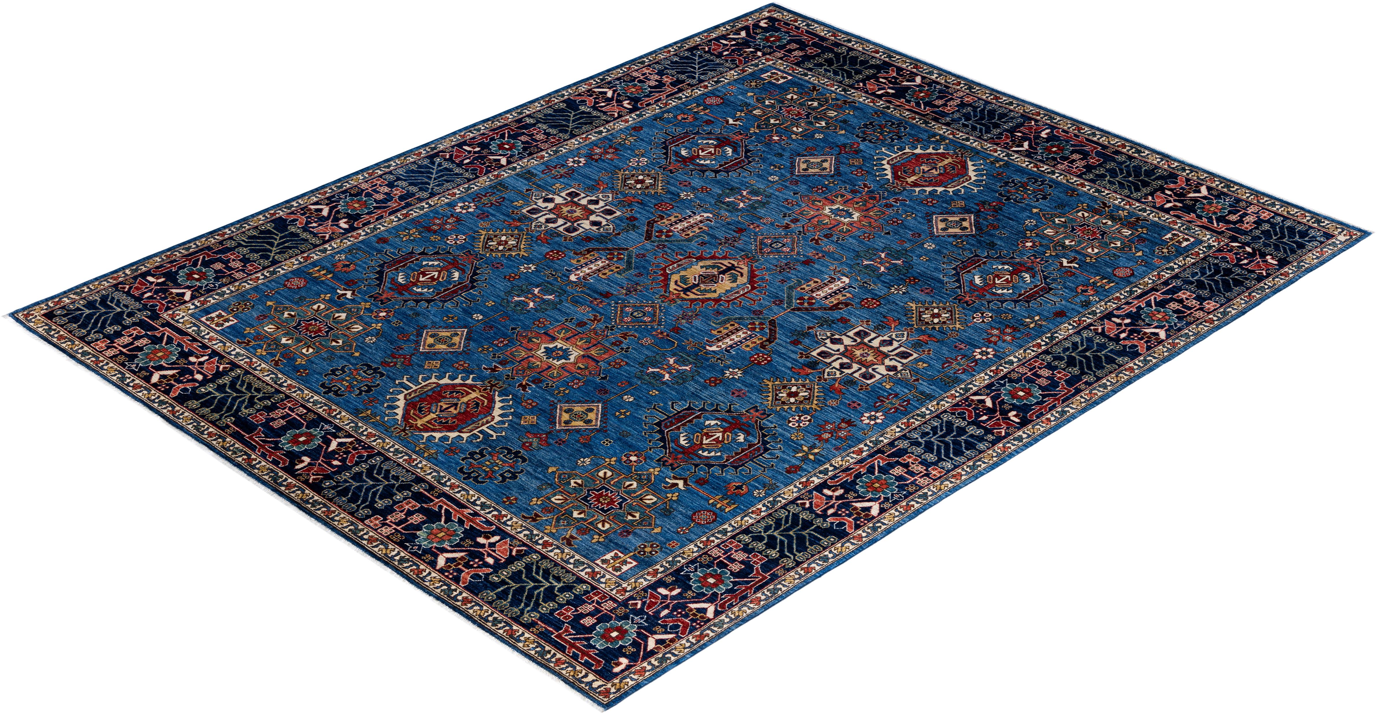 Tapis traditionnel Serapi en laine nouée à la main bleu clair 8' 0