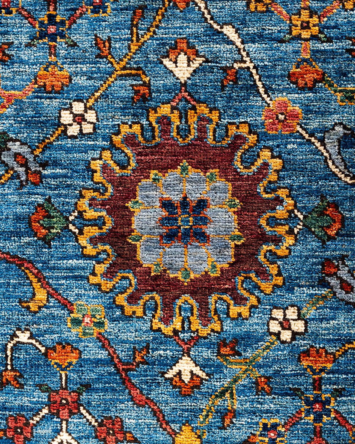 Pakistanais Tapis traditionnel Serapi en laine nouée à la main bleu clair 8' 1