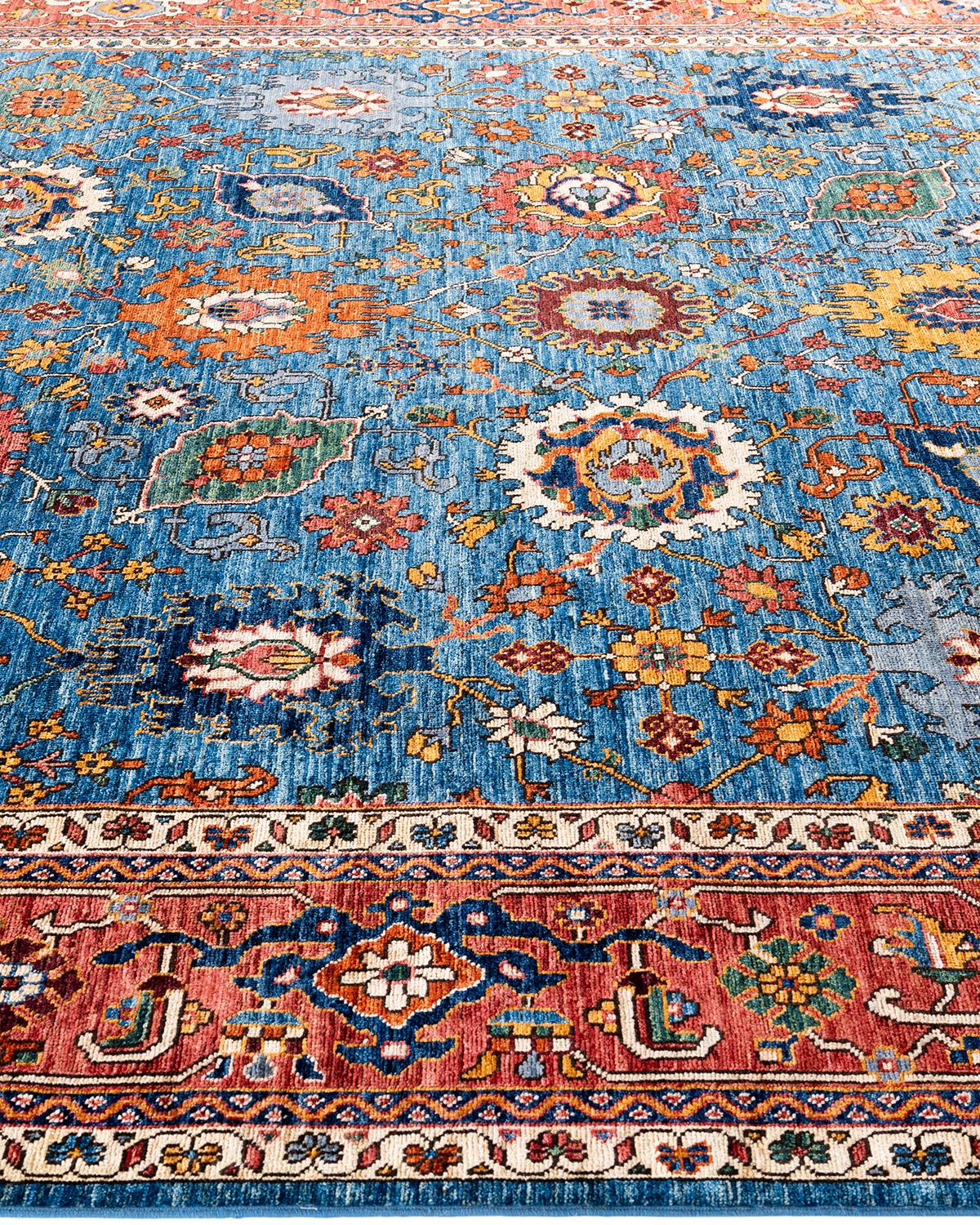 Noué à la main Tapis traditionnel Serapi en laine nouée à la main bleu clair 8' 1