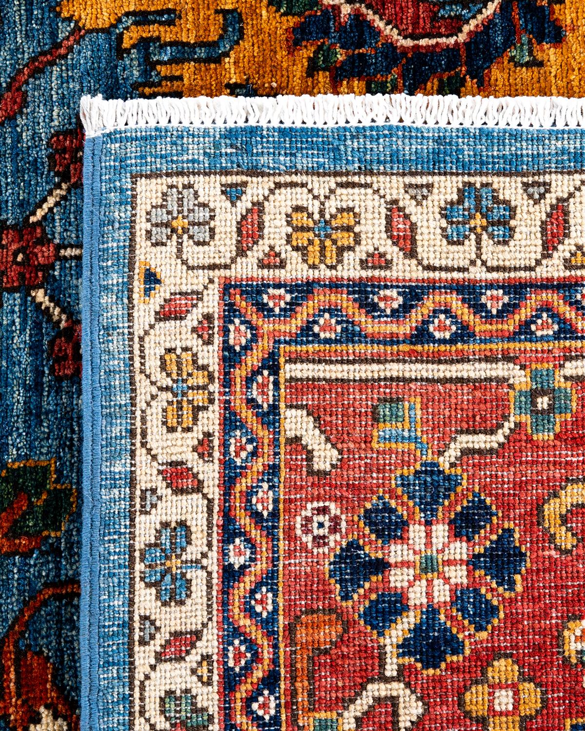 Tapis traditionnel Serapi en laine nouée à la main bleu clair 8' 1
