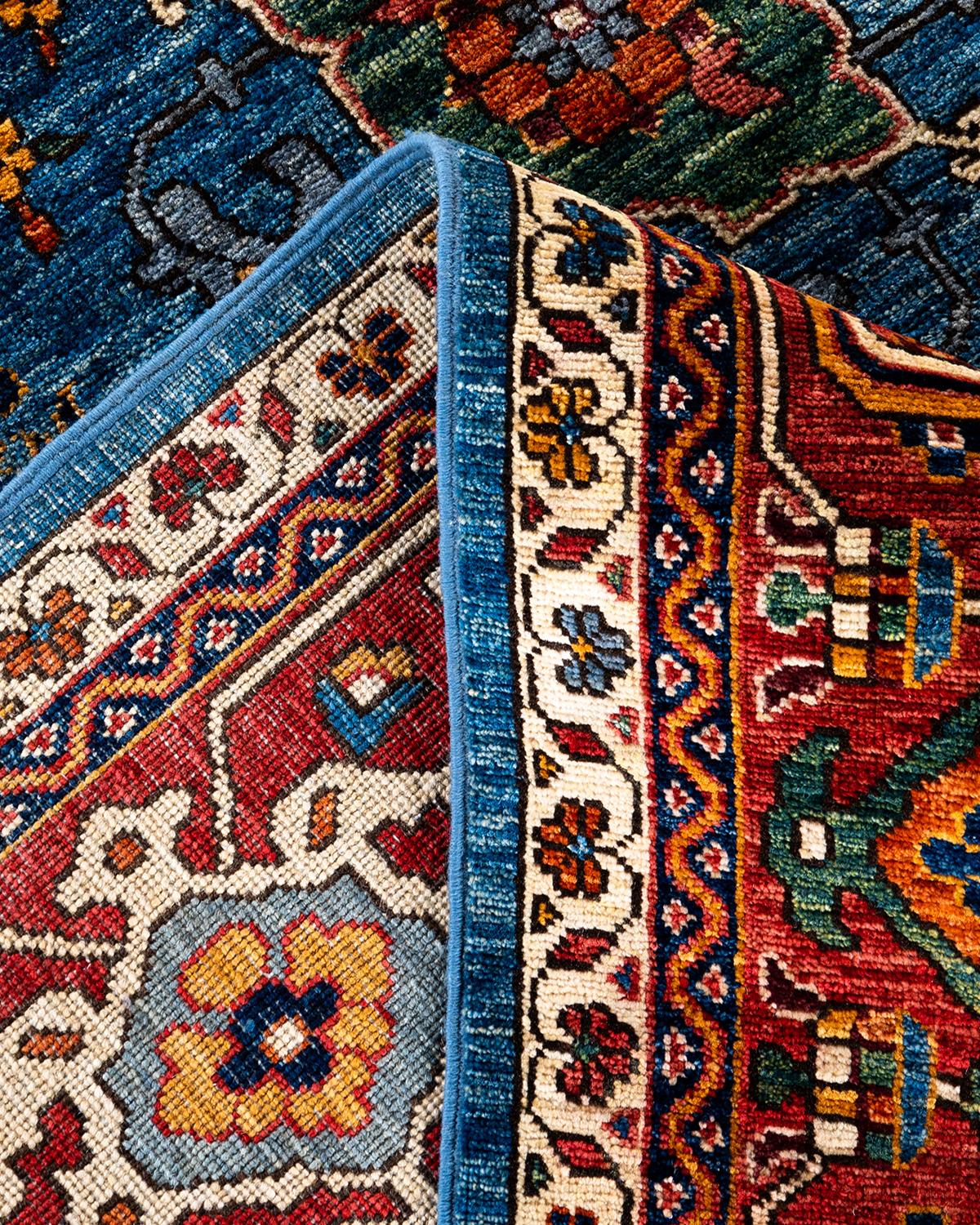XXIe siècle et contemporain Tapis traditionnel Serapi en laine nouée à la main bleu clair 8' 1