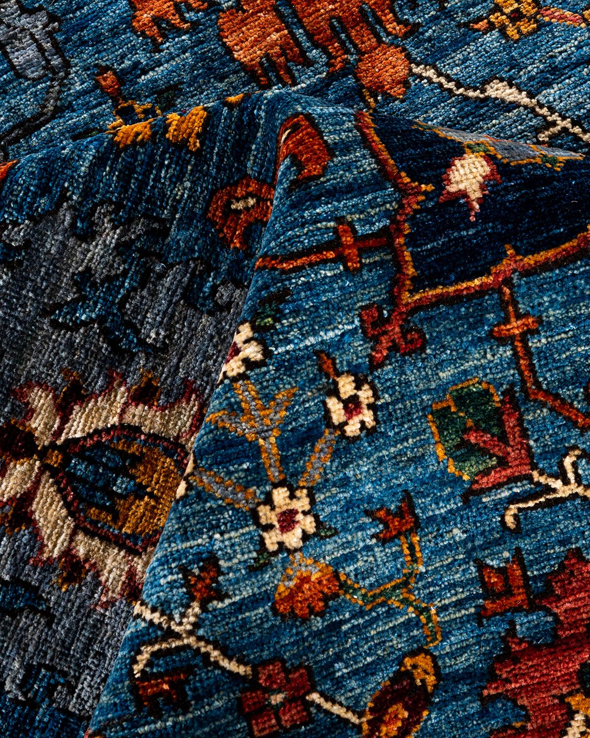 Laine Tapis traditionnel Serapi en laine nouée à la main bleu clair 8' 1