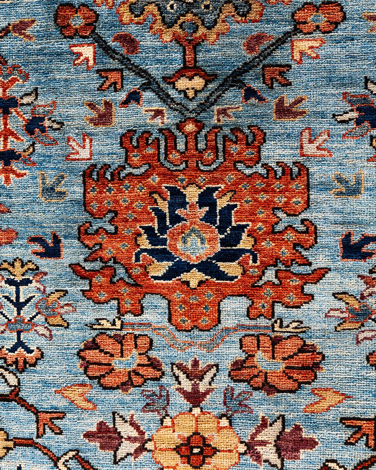 Pakistanais Traditional Serapi Tapis en laine nouée à la main bleu clair 8' 11